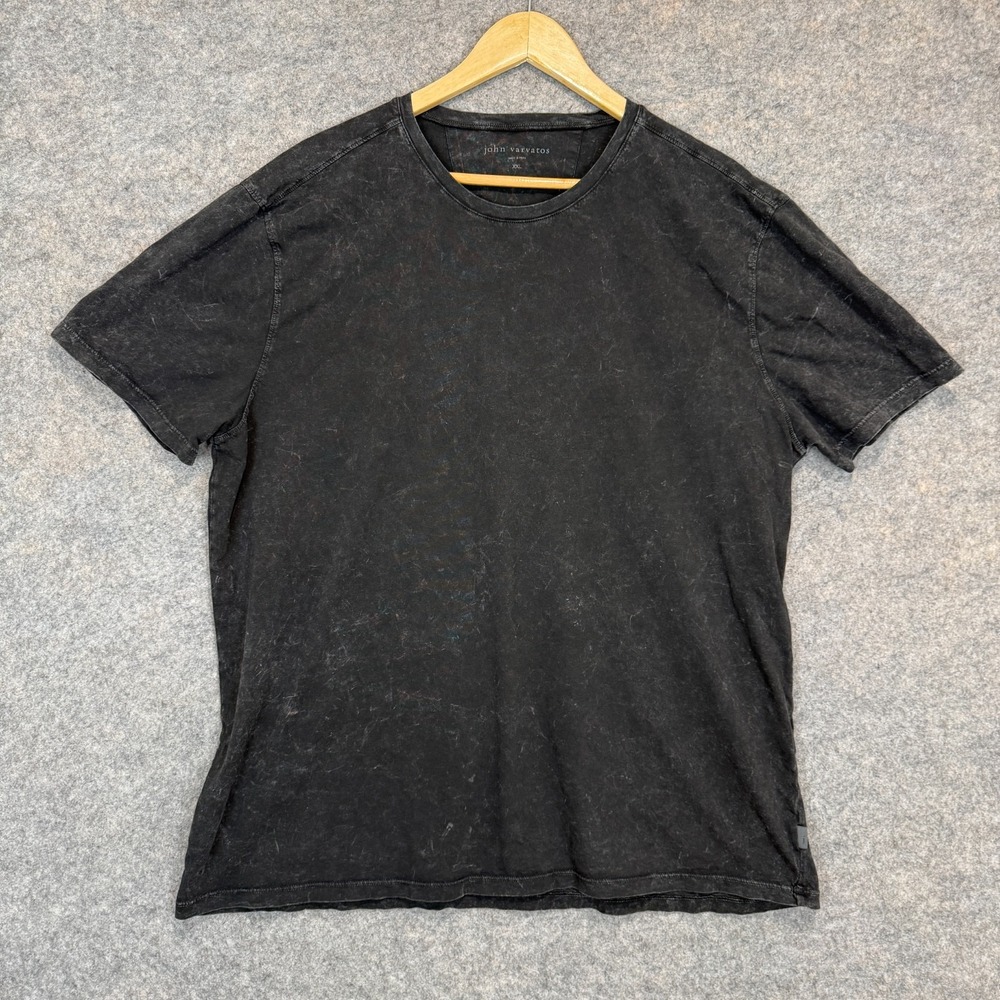 John Varvatos Pima Cotton T Shirt Mens 2XL Marbled Black Mineral Wash Crew Tee